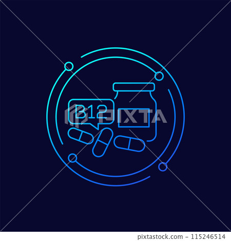 B12 vitamin icon, linear design B12 vitamin icon, linear design 115246514