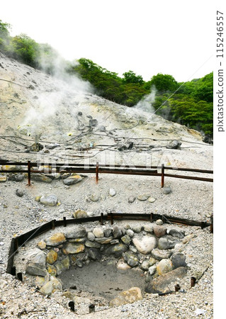 [那須鹽原市、日光國立公園、奧鹽原新湯溫泉「噴發遺跡」湯畑] 115246557
