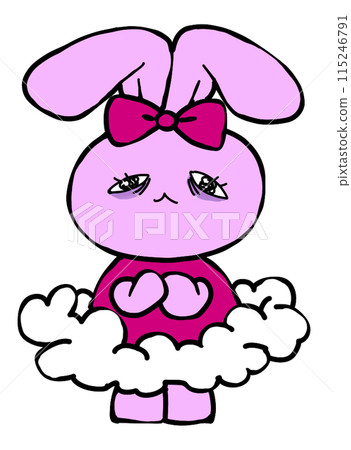 眼睛周圍有黑眼圈的兔子的原始特徵手繪動物插圖。 115246791