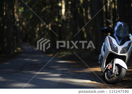 摩托車在山路上行駛 115247590