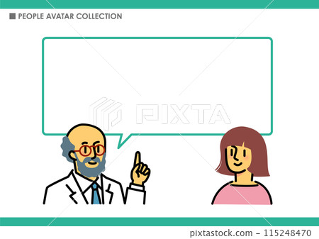人和講話泡泡。一個男人在解釋。 人和講話泡泡。一個男人在解釋。 115248470