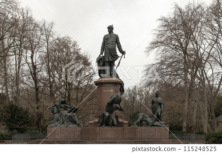 Bismarck Memorial (Bismarck Nationaldenkmal) a prominent memorial Bronze statue near the Berlin Victory Column's in the Tiergarten. 115248525