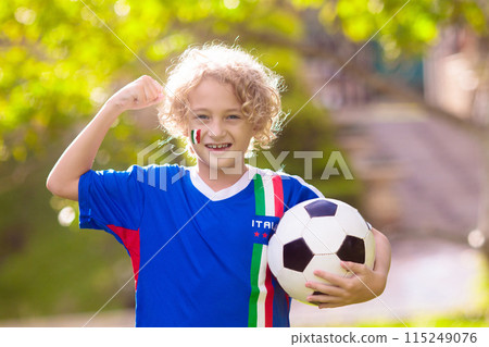 Italy football fan. Italian kids play soccer. 115249076