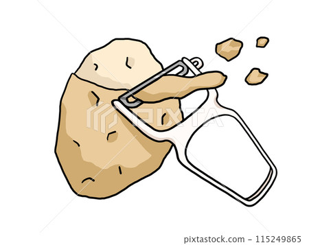 Illustration of peeling potatoes with a peeler 115249865