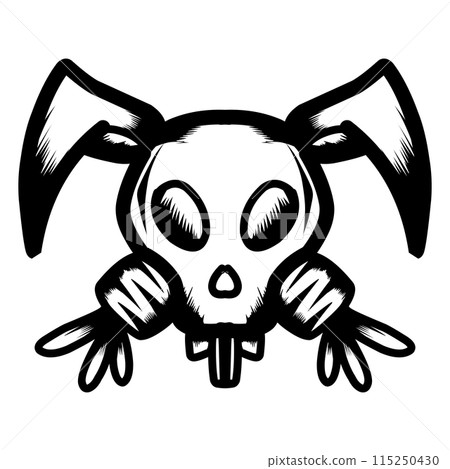 Cartoon rabbit skull with carrots, Halloween vector illustration. 115250430