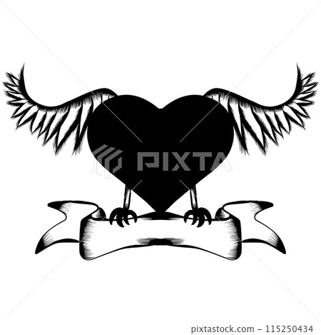 Abstract design frame heart with wings and banner. Design for tattoo or print t-shirt Abstract design frame heart with wings and banner. Design for tattoo or print t-shirt 115250434