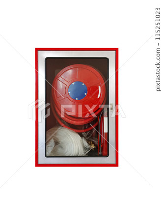 Fire hose cabinet for fire protection on white background Fire hose cabinet for fire protection on white background 115251023