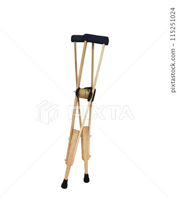 Crutches made of wood and leather isolated on white background. 115251024
