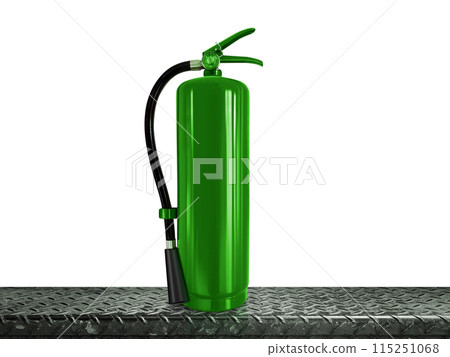 Fire extinguisher green cylinder on white background steel 115251068