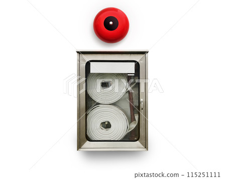 Fire hose cabinet with alarm in office building to prepare fire protection Fire hose cabinet with alarm in office building to prepare fire protection 115251111