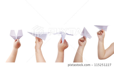 boy holding a paper plane isolated on white background boy holding a paper plane isolated on white background 115251227