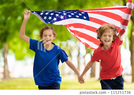 USA team supporter. American child with flag. USA team supporter. American child with flag. 115251736