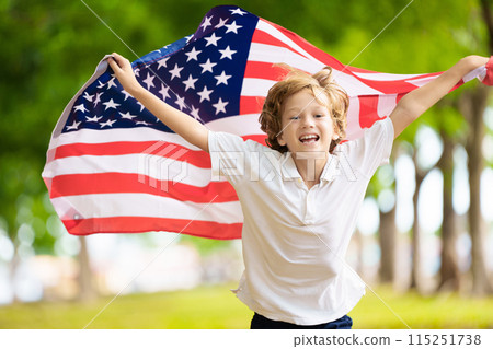 USA team supporter. American child with flag. USA team supporter. American child with flag. 115251738