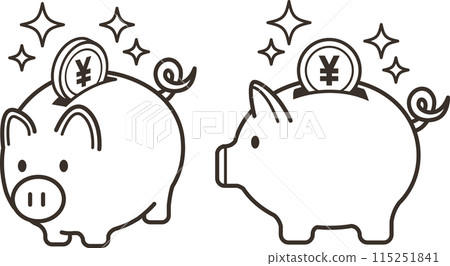 Illustration of a cute piggy bank and a Japanese yen coin going in Illustration of a cute piggy bank and a Japanese yen coin going in 115251841