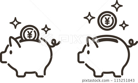 可愛的豬存錢筒和日圓硬幣的插圖 可愛的豬存錢筒和日圓硬幣的插圖 115251843