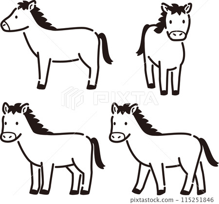 Simple and cute horse illustration set Simple and cute horse illustration set 115251846