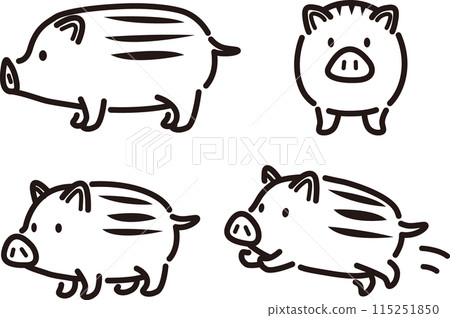 Simple and cute illustration set of baby boar 115251850