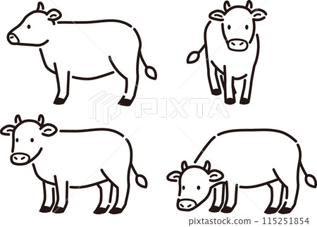 Simple and cute cow illustration set Simple and cute cow illustration set 115251854