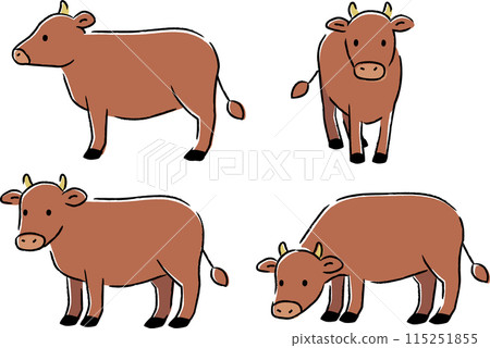 Simple and cute cow illustration set 115251855