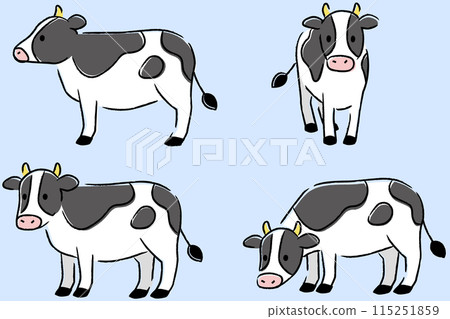 Simple and cute cow illustration set Simple and cute cow illustration set 115251859