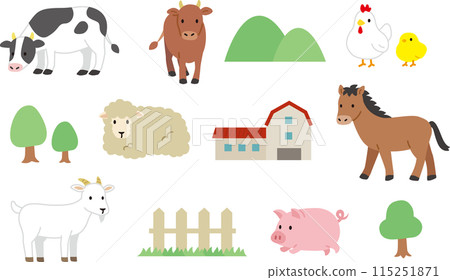 可愛的農場動物插圖集 可愛的農場動物插圖集 115251871