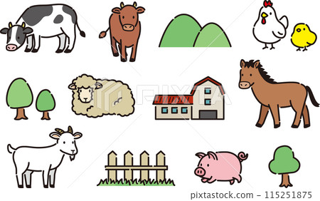 可愛的農場動物插圖集 115251875