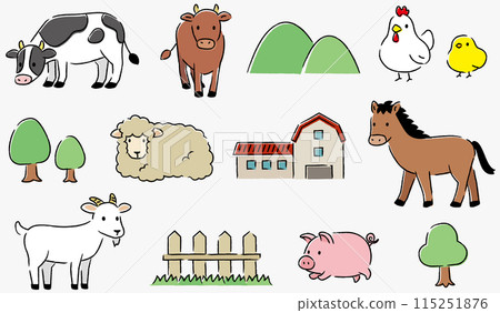 Cute farm animals illustration set 115251876