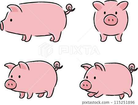 簡單可愛的小豬插畫集 115251896