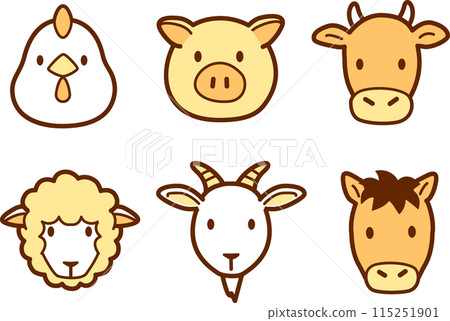 簡單可愛的家養動物,肉食動物臉圖示插圖 簡單可愛的家養動物,肉食動物臉圖示插圖 115251901