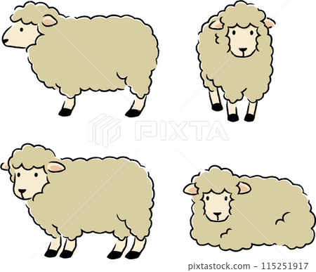 Simple and cute sheep illustration set 115251917