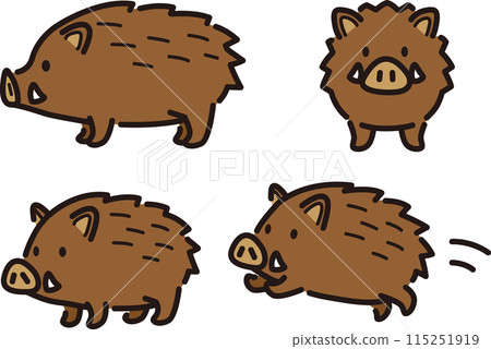 Simple and cute wild boar illustration set Simple and cute wild boar illustration set 115251919