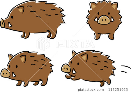 Simple and cute wild boar illustration set 115251923