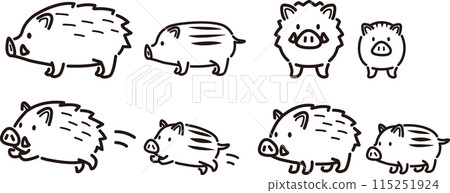 Simple and cute illustration set of wild boar and baby boar 115251924