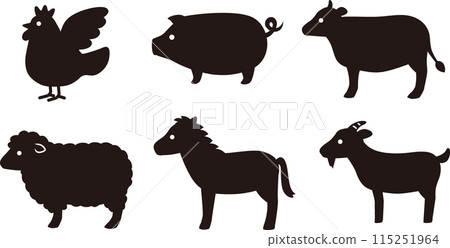 Simple farm animals, carnivorous animals silhouette illustration 115251964