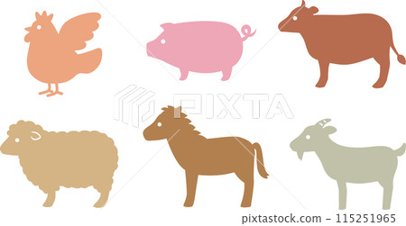 Simple farm animals, carnivorous animals silhouette illustration 115251965