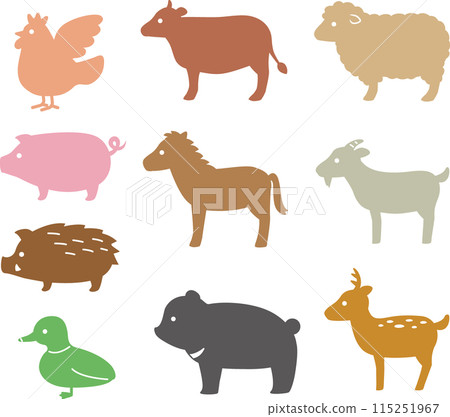 Simple wild and domestic animals, carnivorous animals silhouette illustrations 115251967