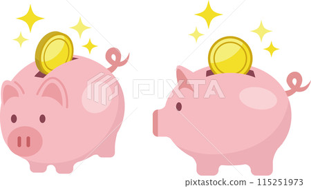 Illustration of a cute piggy bank and a Japanese yen coin going in Illustration of a cute piggy bank and a Japanese yen coin going in 115251973