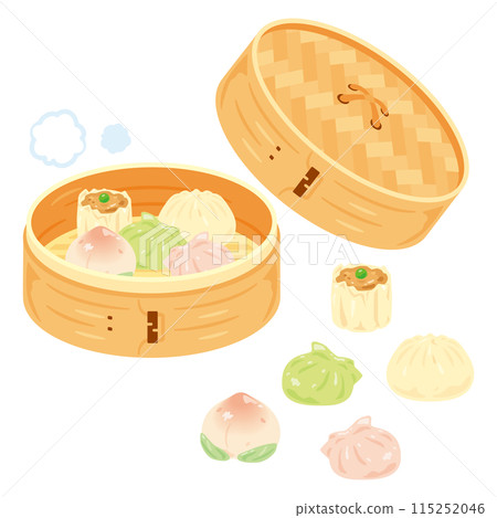 Dim sum set served in a bamboo steamer 115252046