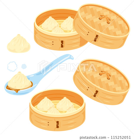 小籠包套餐放在竹蒸籠裡 115252051