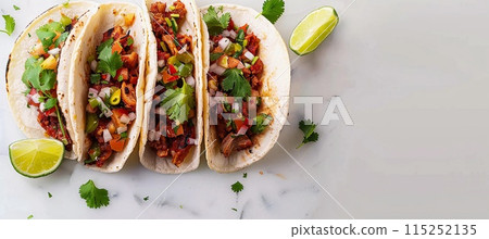 tacos with lime on light background, top view tacos with lime on light background, top view 115252135