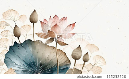 蓮花蓮花植物水彩插圖複製空間框架背景 蓮花蓮花植物水彩插圖複製空間框架背景 115252528