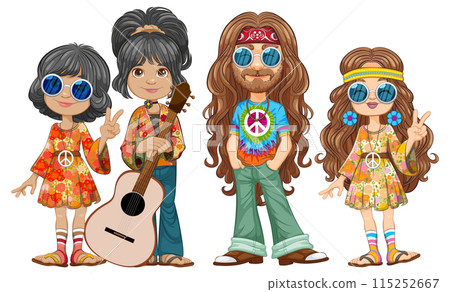 Hippie Family with Peace Signs Hippie Family with Peace Signs 115252667