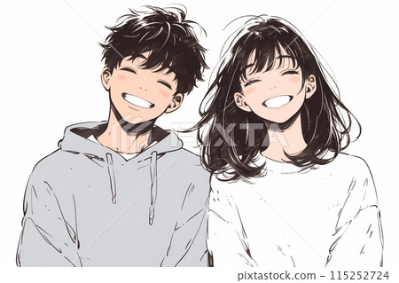 Illustration of a young man and woman on a white background "AI generated image" 115252724