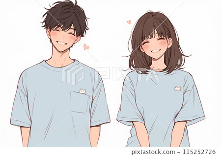 Illustration of a young man and woman on a white background "AI generated image" 115252726