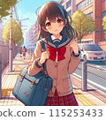 A high school girl carrying a bag on her way to school 115253433