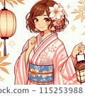 A young woman with brown hair standing in a yukata 115253988