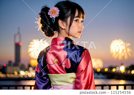 煙火大會上穿著浴衣的女人的酷炫形象 115254556