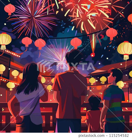 前往煙火表演的人們的背景 前往煙火表演的人們的背景 115254582
