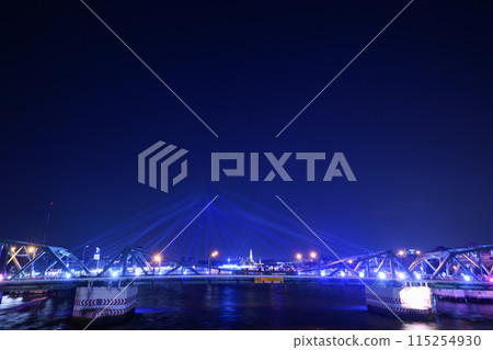 Illumination of the Rama I Bridge (Memorial Bridge) in Bangkok, Thailand 115254930