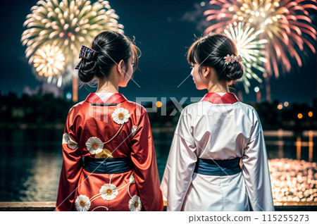 兩位穿著浴衣的美女來參加煙火大會 115255273